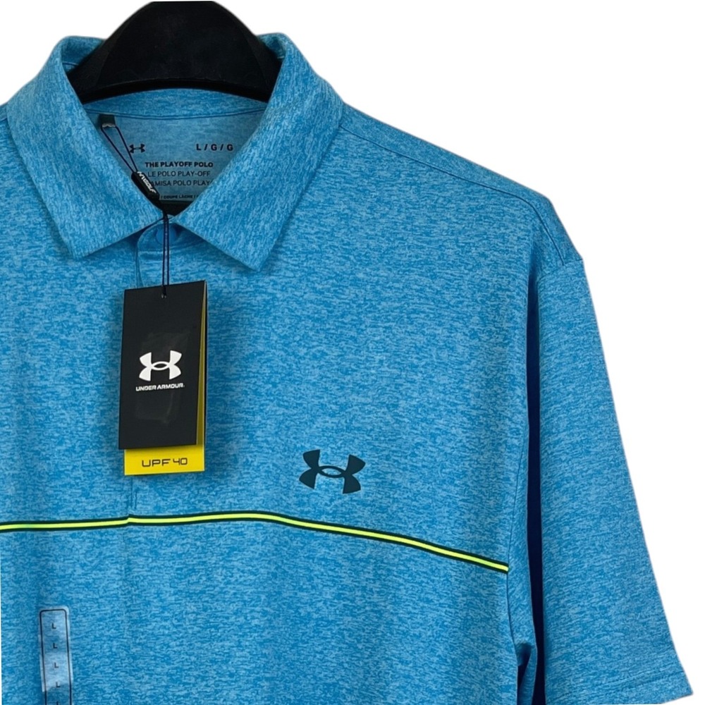 NEW Under Armour Playoff 3.0 Stripe Polo Mens Medium Blue Short Sleeve Golf